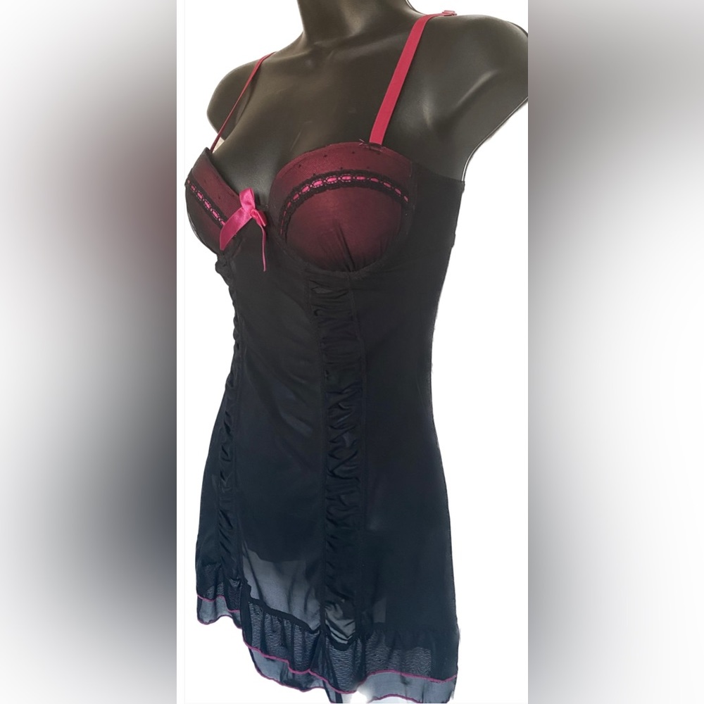 Rampage BLK/PNK Sheer Chemise, S *P1097